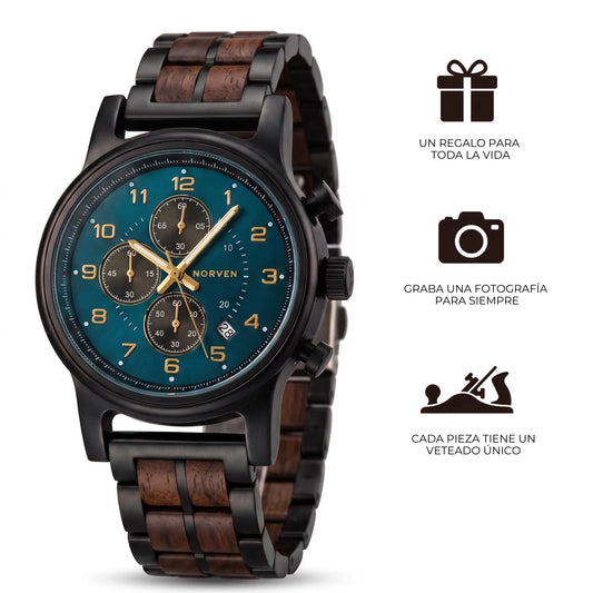 Reloj Soren de madera y acero, vista lateral