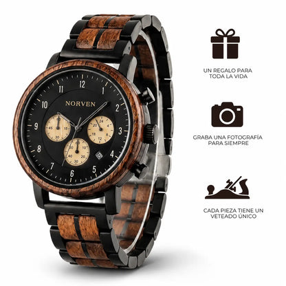 Reloj Atlas de madera y acero negro, vista lateral