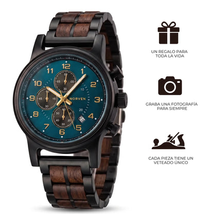 Reloj Soren de madera y acero, vista lateral